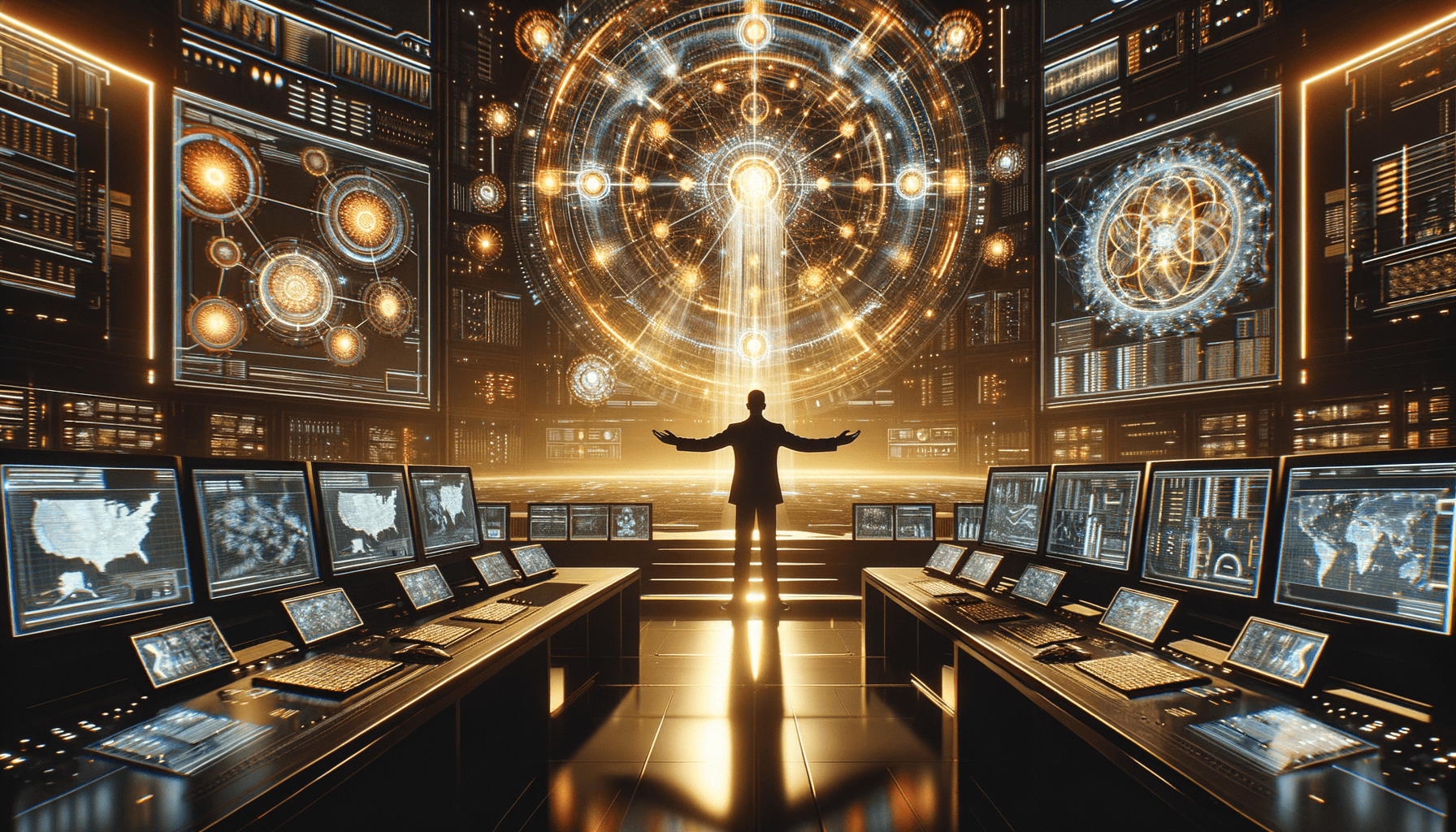 AI command center with holographic displays